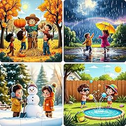 Fiddlys Wooden Jigsaw Puzzle Games for Children & Kids -9 Pieces Age 3+ Years Old Girls & Boys Animals Jigsaw Puzzle (Pack of 4 Season)-32