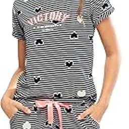 Women Cotton Striped Heart Print Top-Payjama Night Suit Set-image-99