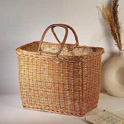 Habere India-All the Cultures Fabricating India Wicker Shopping Basket for Storage | Wicker Baskets for Lunch & Picnic | Decorative and Hamper Basket (Medium: L46 x W28 x H35 cm)-picture-11
