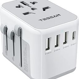 TESSAN Universal Power Adapter, International Plug Adaptor with 4 USB Ports (1 USB C), Travel Worldwide Essentials Wall Charger for US to Europe Germany France Spain Ireland Australia(Type C/G/A/I)-23