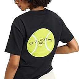 Courtside Oversized Printed Tee for Women | Cotton-Spandex, Bold Tennis Graphic, Relaxed Fit, Breathable, Drop Shoulder T-Shirt-image-21