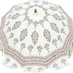 Ravaiyaa - Attitude is everything Handmade Palm Tree Design Garden Umbrella Pure Cotton Hand Block Print Outdoor Sun Shade Big Parasol 80" Inch-image-66