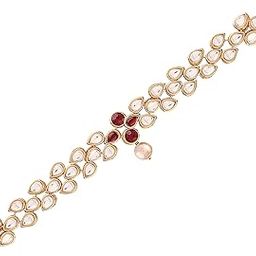 18k Gold Plated Traditional Kundan Studded & Maroon Stone Bajuband/Vanki/Armlet Rajwadi Jewellery for Women (PB13M) (Pack of 1)-18