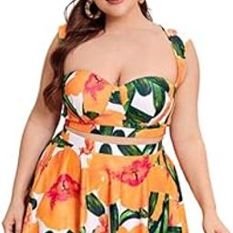 Plus Cut-Out Underwire Bikini Swimsuit with Beach Skirt Orange - XL - 8XL-picture-12