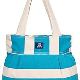 Striped Cotton Canvas Shoulder Tote Bag for Women with Sturdy Strap Multipurpose Handbag with Zip Closure for Travelling, Shopping and Work-image-35