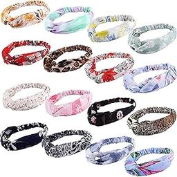 12 Pcs Boho Headbands Knotted Elastic Head Wraps Flower Print Elastic Accessories Cute Criss Cross Hair Bands for Women and Girls-53