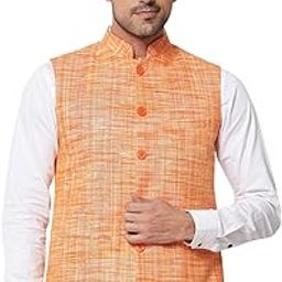 Mens Handloom Small Check Cotton Nehru Jacket (Orange)-picture-40