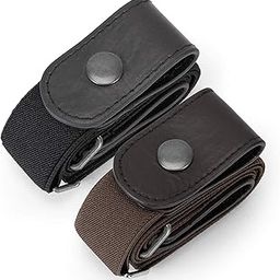 2 Pack Buckle Free Comfortable Elastic Belt For Wmen Or Men, Buckle-Less No Bulge No Hassle Invisible Belts,Black-1