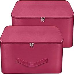 Storite 2 Pack Nylon Wardrobe Bag Underbed Moisture Proof Cloth Storage Organizer, Storage box for Clothes Saree Bags with Zippered Closure & Handle (Magenta, 37x34x23 cm) Square-9