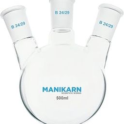 MANIKARN Three Neck Round Bottom Flask with Rubber Cork (500 ml) | Borosilicate Glass | Laboratory Glassware for Distillation, Heating & Reactions-image-2