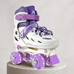 Jaspo Scud X Trail Roller Skates, Professional Outdoor Indoor Quad-Skates for Kids & Adults, Adjustable Roller Skates with 4 Shiny Wheels (Purple White, M)-image-1