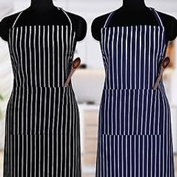 KANUSHI Industries® Apron for Kitchen Waterproof with Front Pocket (APRON-2-PC-BLACK+NAVY-BLUE-LINING)-image-20