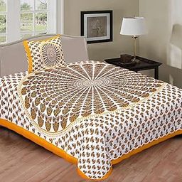Jaipuri Printed Cotton Single Bedsheet with One Pillow Cover(SH-SNG-9776)-image-95