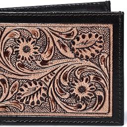 Western Genuine Leather Wallet, Cowboy Hand Tooled Designer Bifold Wallet for Men, RFID Blocking, Handmade Embossed Floral Design on Full Grain Leather, Black and Tan, by NZ Overseas-image-37