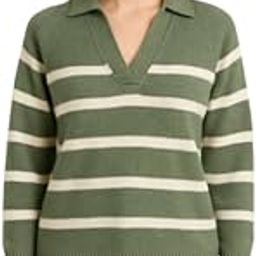 Women's Polyester Full Sleeve with V-Neck Striped Green Baggy Sweater-picture-10