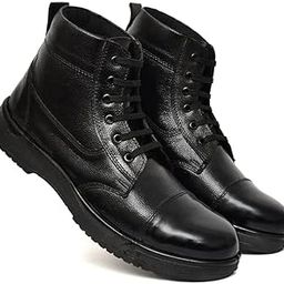 HIMBLE Men's Black Real Leather Steel Toe Light Weight Industrial Safety Boot 09(UK/INDIA)-32