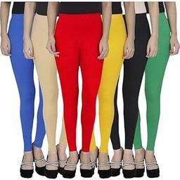 Women's Solid Cotton Viscose Lycra Regular Fit Leggings Combo Pack 6 | Color Blue,Begie,Red,Yellow,Black,Green-image-31