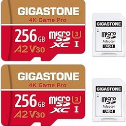 [5-Yrs Free Data Recovery] Gigastone 256GB 2-Pack Micro SD Card, 4K Game Pro MAX, A2 V30 MicroSDXC Memory Card for Nintendo-Switch, 4K UHD Video, Up to 130/85 MB/s, UHS-I U3 C10 with Adapter-42