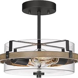 EAPUDUN Farmhouse Ceiling Light, Wood Semi Flush Mount Ceiling Light with Clear Glass Shade, 2-Light Retro Ceiling Light Fixture for Hallway Entryway Bedroom Kitchen Dining Room SMA1444-FBDT-image-76