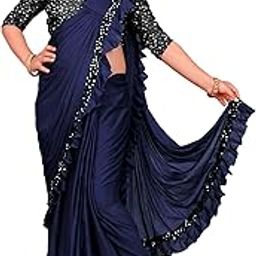 NILKANTHVARNI CREATION Kids Girls Lycra Blend Ready to Wear Saree With Sequence Blouse Piece (7-8 to 9-10 Years) (Navy Blue)-19