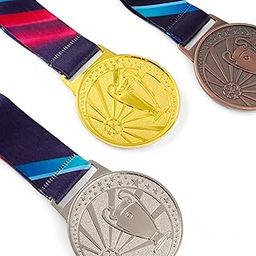 ArtRight Champions League Football Metal Kids Winner Medals with Ribbon Set of 3 (7cm Diameter), Gold Silver and Bronze Medals with Unique Pattern 1st 2nd 3rd Prizes for Sports, Competitions, Party-image-16