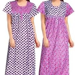 Permium Comb Cotton Long Half Sleeve Printed Nighty for Women-Multicolour-image-90