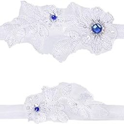 2PCS Womens Garter Set Elastic Flower Rhinestone Leg Ring Lace Garter (White)-image-16