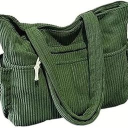 Korean Tote Bag Aesthetic Corduroy Canvas Handbag for Women Zipper Casual Large Capacity Shoulder Bag with Multi Pockets Versatile Everyday use for College Work Beach Travel-image-23
