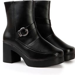 strasse paris Women’s Black Platform Boots with Round Buckle | Urban Chic Ankle Design-picture-43