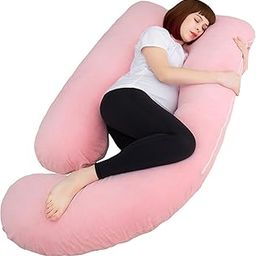 AMCATON 60 Inch Pregnancy Pillows for Sleeping, Extra Large U Shaped Body Pillow, Pregnancy Pillow, Maternity Pillow for Pregnant Women with Velour Cover (Pink)-image-88