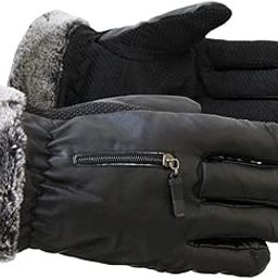 Leather Gloves (Fur Inside) Warm Riding Winter Gloves Causal Wrist Soft Covered Finger Mittens Windproof Mittens for Women Girl Ladies Female (Black Chain Design)-9