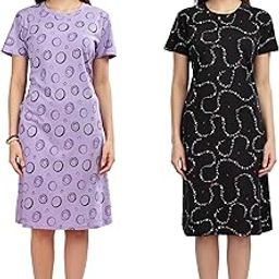 Plus Size Knee Length Premium Hosiery Cotton Night Dress | Short Nighty for Womens with Pocket | All Over Print Night wear | Womens Short Dress Combo Pack of 2 (M-7XL)-image-60