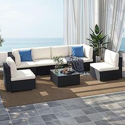 MJA FURNITURE 6-Seater Outdoor Sofa Set with Coffee Table | HDPE Wicker Patio Furniture with Cushions | L Shape Sectional Sofa for Balcony, Garden, Terrace & Backyard-image-83