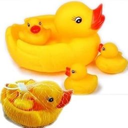 WP Duck Family Baby Bathing Toys Pack of 4 Yellow Rubber Squeaky Lovely Ducklings-31