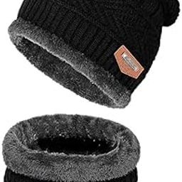 M2K HUB® Winter Beanie Hat Scarf Set, Muffler Winter Cap Thick Fleece Lined Skull Cap Warm Knit Winter Hats Neck Warmer for Men & Women-image-26