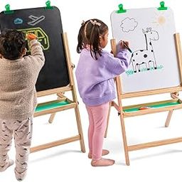Curious Cub Wooden Easel Board for Kids 3-in-1 Whiteboard,Blackboard & Drawing Board for Kids | Montessori Toys for 1+ Year Old|Easel For Painting With Paper Holders,Tray,Chalk &Marker|Educational Toy-17