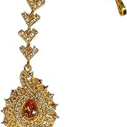 Traditional Gold-Plated Mang Tikka | CZ Stone Embellished | Floral Design Jewelry for Wedding Use | D554-image-57