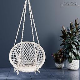 Patiofy Swing for Adults and Kids | Suitable for Living Room, Balcony | Capacity Upto 120 Kgs | Includes Free Hanging Accessories | Handmade Jhula with Cotton Rope | Jhula for Adults (Off-White)-6