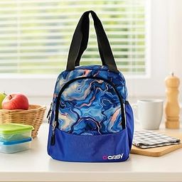 ORBY Lunch Bag with Front Pocket & Bottle Holder | Water-Repellent, Durable Zipper & Stitching | Spacious Tiffin & Multipurpose Storage Bag – (Abstract Pattern, Royal Blue)-picture-3