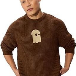 Souls Men and Boys Long Sleeves Round Neck Embroidered Brown Acrylic Oversized Pullovers-image-8