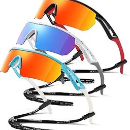 Vcarsian Kids Sunglasses Youth Baseball Sun Glasses Polarized Sports TR90 Lightweight UV400 Cycling Shades Frame Boys Girls (black+White frame black dot+blue)-image-49