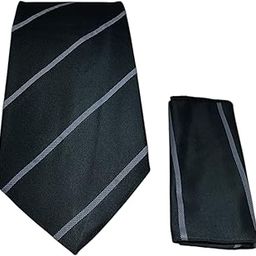 FashMade Black Grey Stripes Premium Italian Silk Tie & Pocket Square Set | 2.75" Slim Tie & 10x10" Matching Pocket Square Combo-image-51