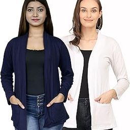 Women Pocket Shrug Pack of Two(NayBlue,White)-22