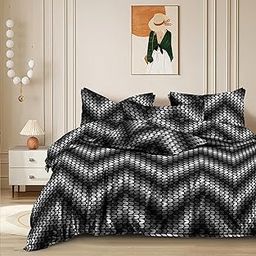 Slazie Combo of 300 TC Double Bed Duvet Cover with Zipper(90 * 100IN) & Matching Floral Double Bed Elastic Fitted Bedsheet with 2 Pillow Covers(72x78x8 in)|Double BEDSHEET Cover (Black Petals)-image-81