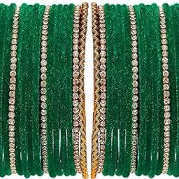 Gold-Plated Matte Finish Velvet White American Diamonds Studded Bangles Set Of 36 For Girls and Women-14