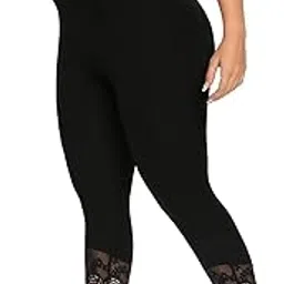 nicsy Women's Lace Trim Leggings Capri Stretchy Yoga Cropped Leggings Lightweight, Tights Leggings Lace Capri Leggings for Women-picture-14