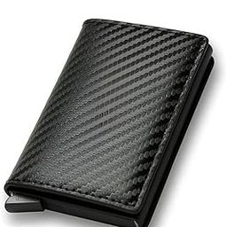 Men's Genuine Leather Wallet | RFID Blocking Aluminum Automatic Pop Up Credit Card Holder Case | Holds up to 9 Cards (24 Carbon Black)-2