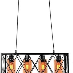 Harold Electricals Black Vincent Dining Hanging Light | 4 Light Farmhouse Chandelier |Industrial Rectangular Cage Pendant Lighting Over Kitchen Island or Dining Table -50Cm Adjustable Chain-image-51