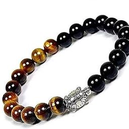Tiger Eye & Black Tourmaline With Tortoise Charms Metal Combination Money Attraction Bracelet For Business and Job Promotion For Men Women-image-3