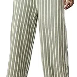 the souled store Mustang Women and Girls Drawstringed Green Vertical Stripes Cotton Linen Blend Straight Fit Pants-picture-39